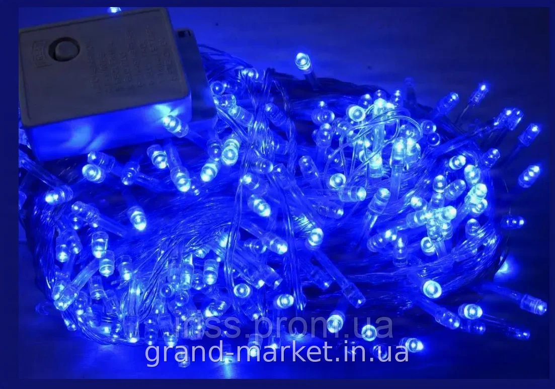 Светодиодная гирлянда 300LED синий свет, белый провод 220V - уличная влагозащищенная RD-7058 для дома