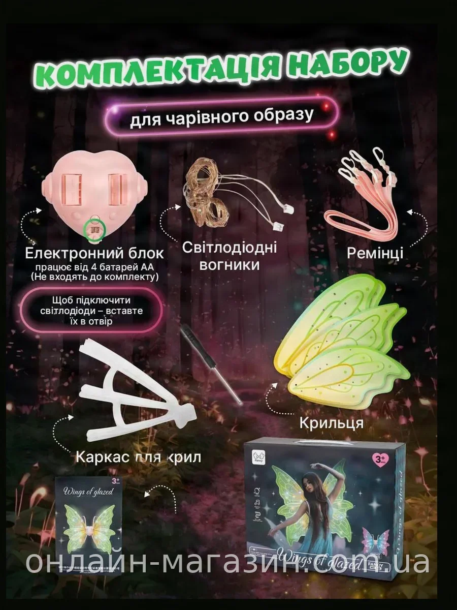 Крылья феи с LED подсветкой и музыкой для девочки, светящиеся аксессуары на спину с эффектом взмаха и порханья