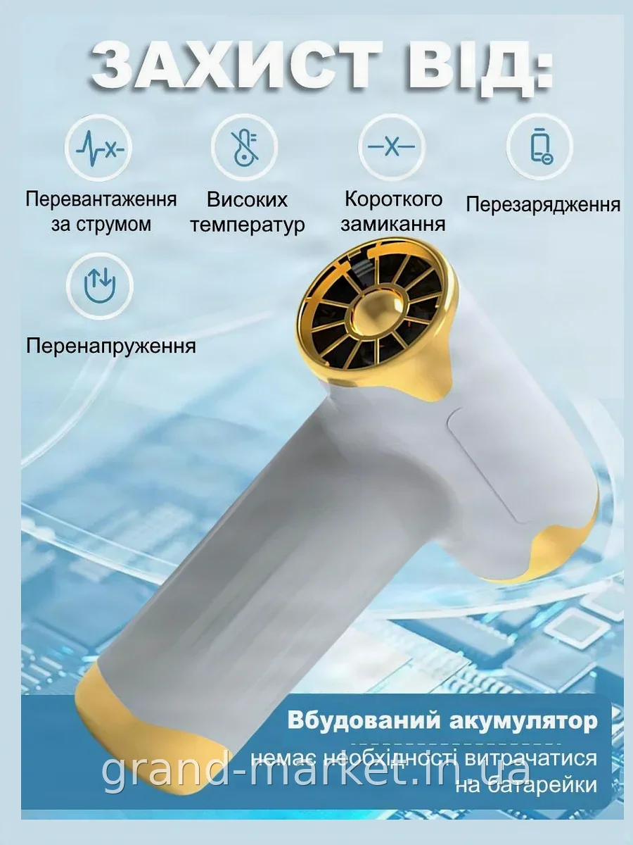 Ручний бездротовий міні-вентилятор-повітродувка без лопатей, 4 швидкості, акумулятор 1100 мАг, USB-зарядка