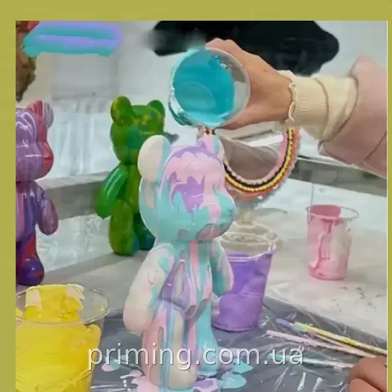 Набір для творчості Флюїдне ведмежатко 33 см з 3 фарбами DIY Fluid Bear Bearbrick розмальовка іграшка