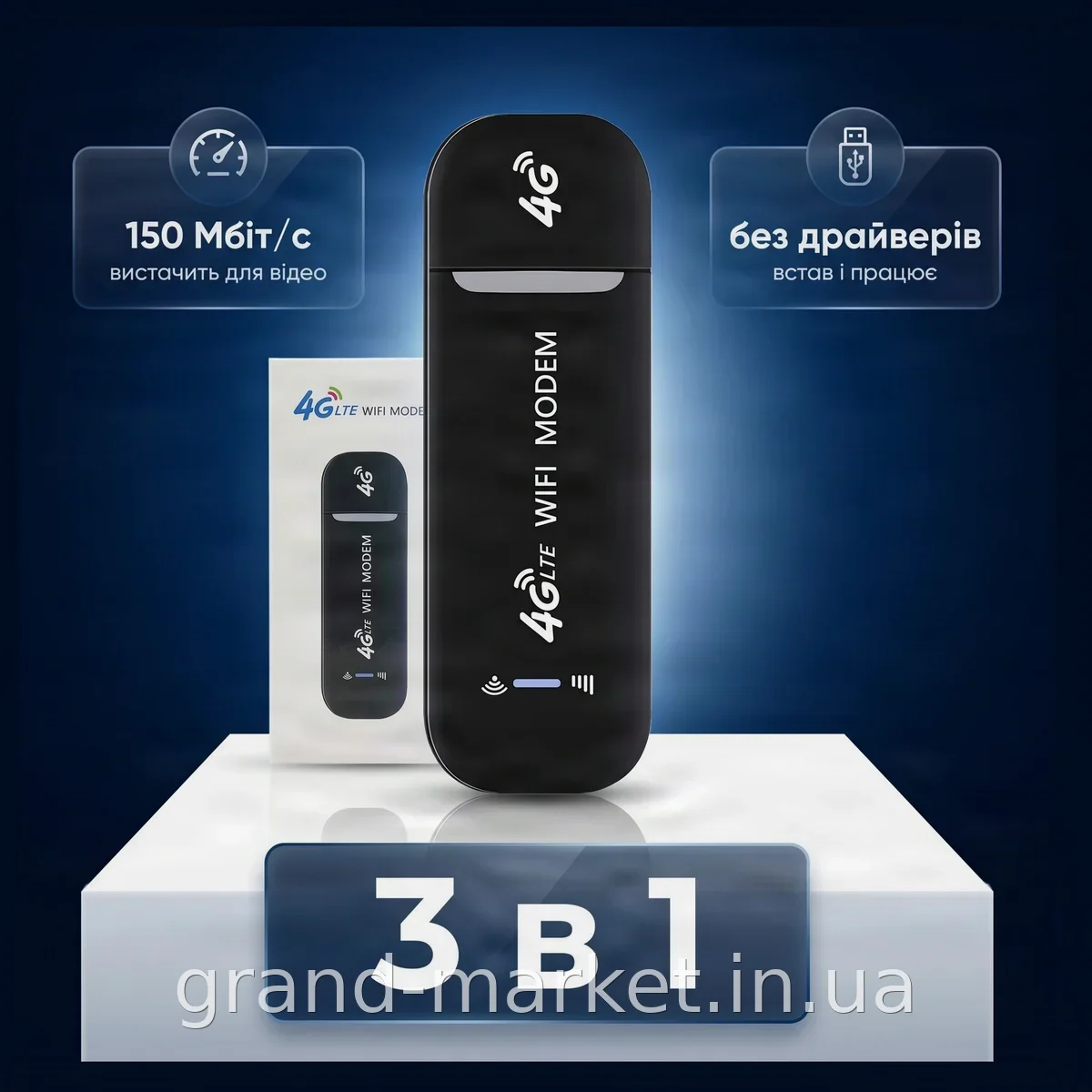 Маршрутизатор Wi-Fi 4G LTE з USB Plug and Play, компактний мобільний модем для інтернету в дорозі та вдома
