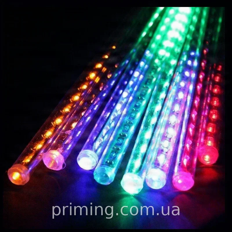 Гірлянда світлодіодна вулична 8 шт бурульки мультиколор 480 LED 50 см для прикраси будинку та веранди сезон