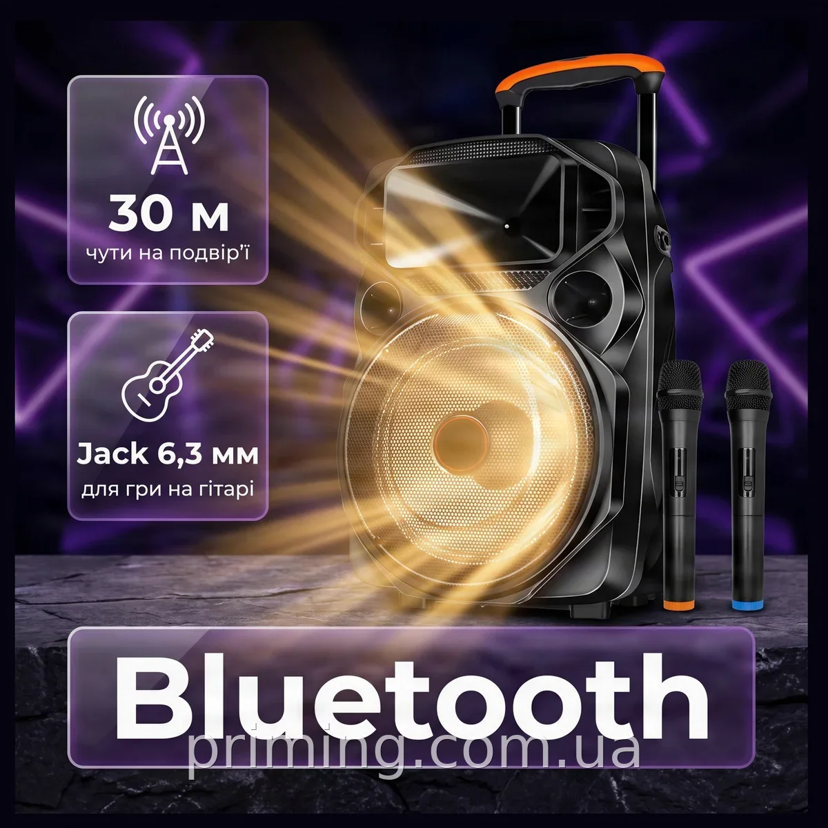 Портативная акустическая система Su-Kam SU 612 Bluetooth 80 Вт с двумя микрофонами и аккумулятором для караоке