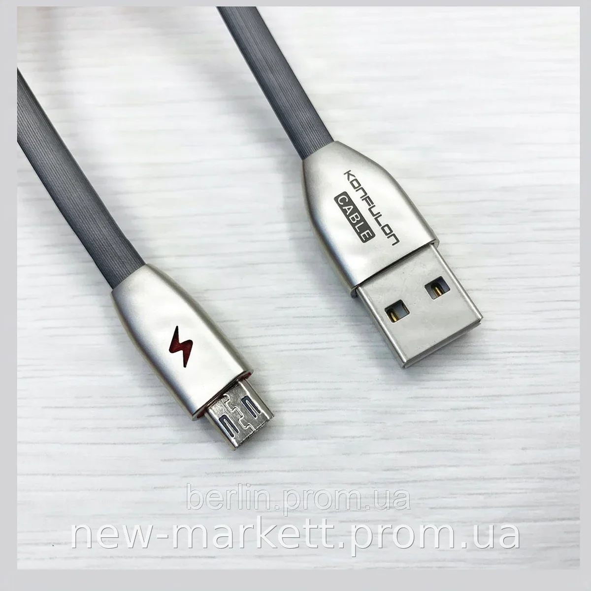 Кабель USB-microUSB Konfulon S53 с LED подсветкой 1м для зарядки и синхронизации, медный проводник 2А