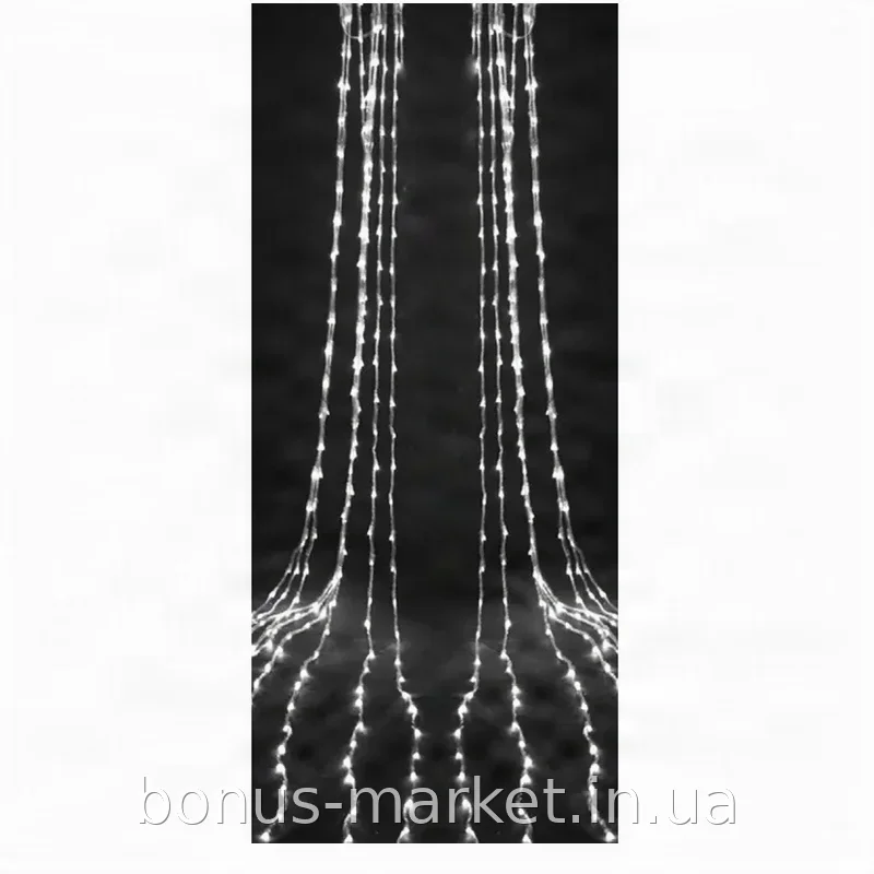 Светодиодная гирлянда-водопад 3х3м 480 LED Itrains-480-W, белая, 8 режимов, прозрачный провод