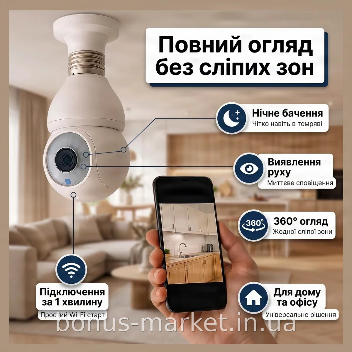 Панорамная Wi-Fi IP-камера 360° с цоколем E27 для видеонаблюдения дома, запись 1080p и ночное видение