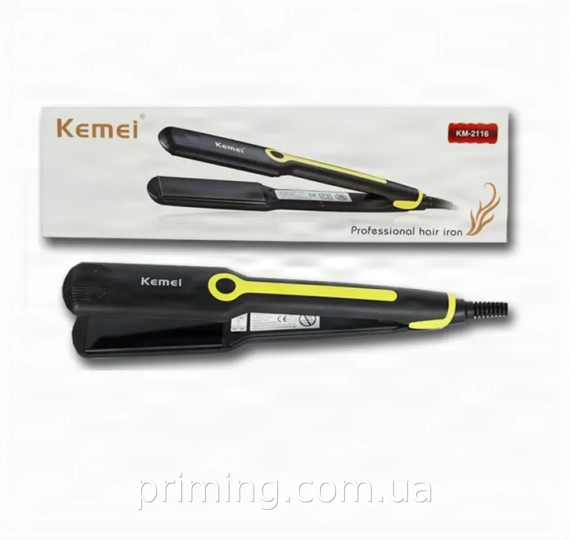 Щипцы для волос гофре KEMEI KM-2116, керамическое покрытие, 4 режима нагрева 140-200°C, защита от перегрева