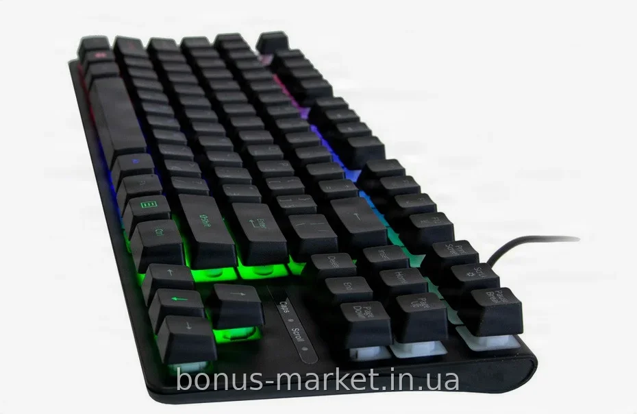 Мембранная игровая клавиатура TLK-87-Black, 87 клавиш, RGB подсветка 8 режимов, USB проводная для ПК