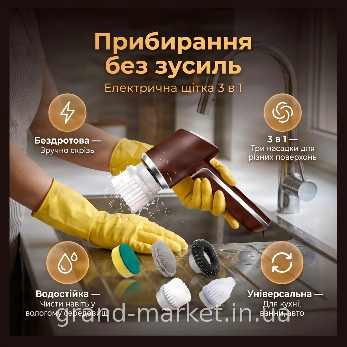 Электрическая щетка для чистки 3 в 1, беспроводная аккумуляторная Cleaning Brush AND 1-43 для дома и кухни