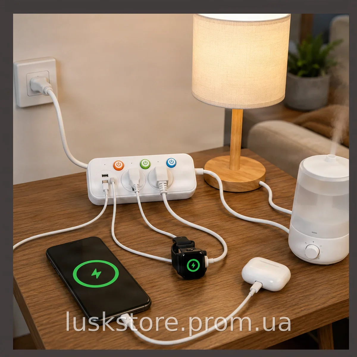 Сетевой фильтр-удлинитель AND WL-2 T63U, 2 розетки, порты USB и Type-C, выключатель, белый, для дома