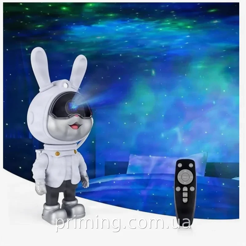 Ночник-проектор звездного неба Moon Bunny, светодиодный кролик-космонавт с пультом ДУ, RGB-подсветка