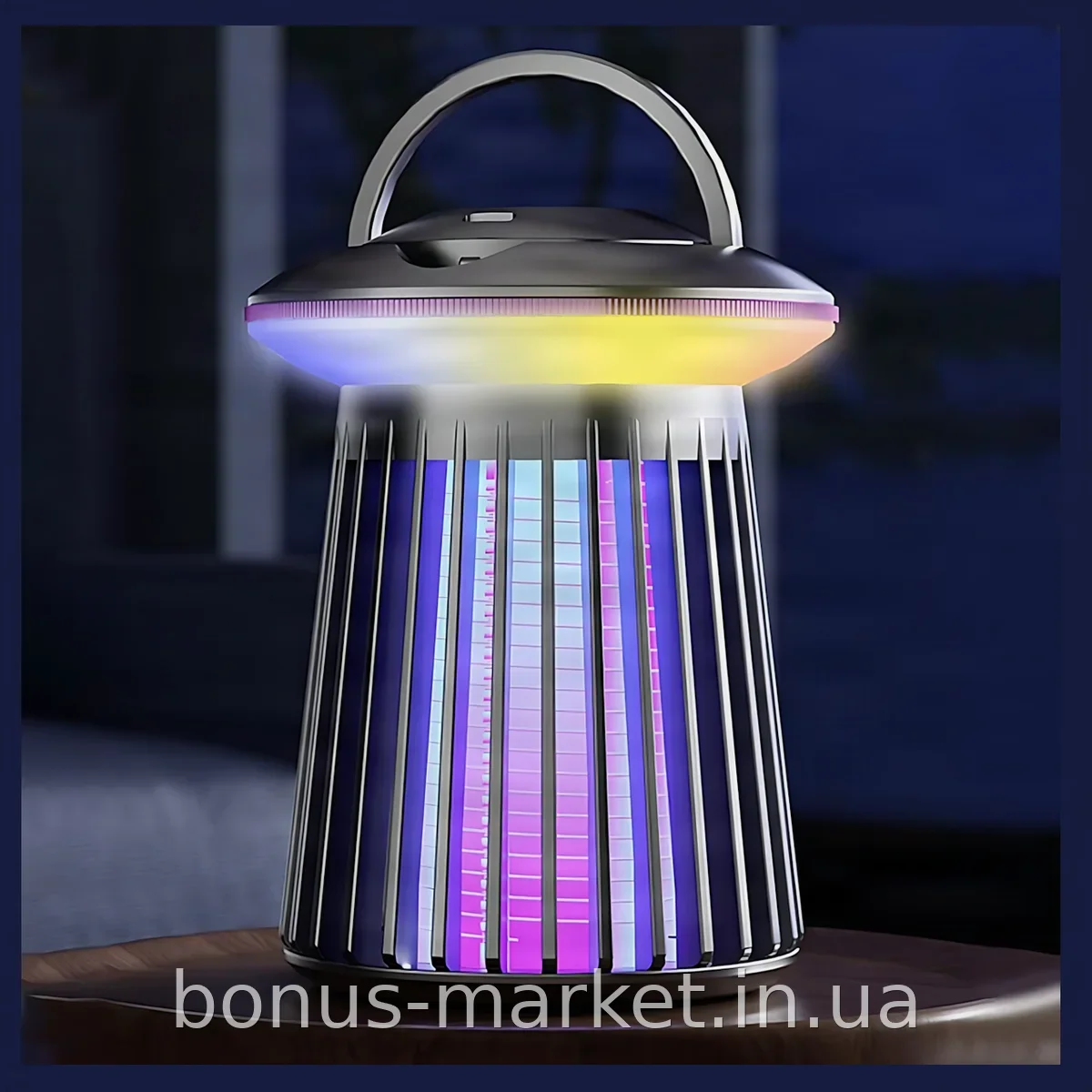 Антимоскитная лампа-светильник аккумуляторная USB Type-C 2000 мАч, ловушка для комаров и насекомых, черная