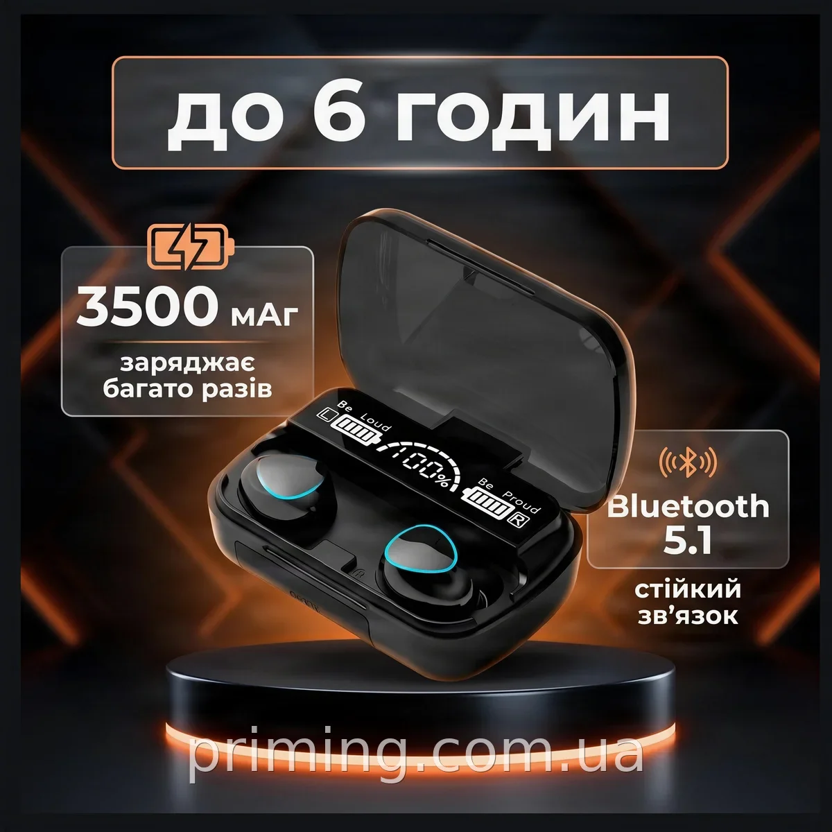 Бездротові навушники Bluetooth TWS M10 8280 у зарядному кейсі чорні вставні затички для смартфона та планшета
