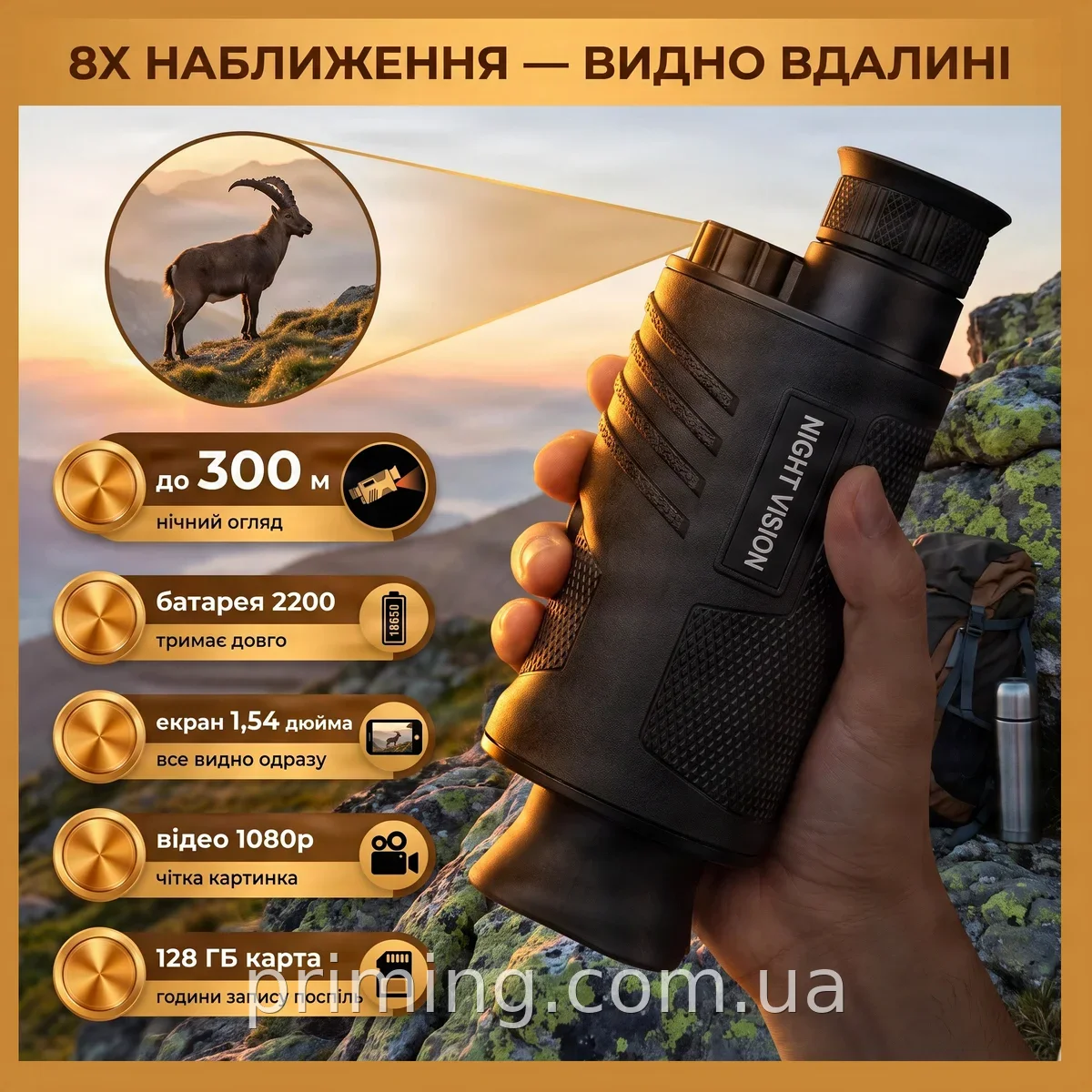 Цифровый монокуляр ночного видения LG64 с ІК-подсветкой, записью видео, 8-кратным зумом для охоты и наблюдения