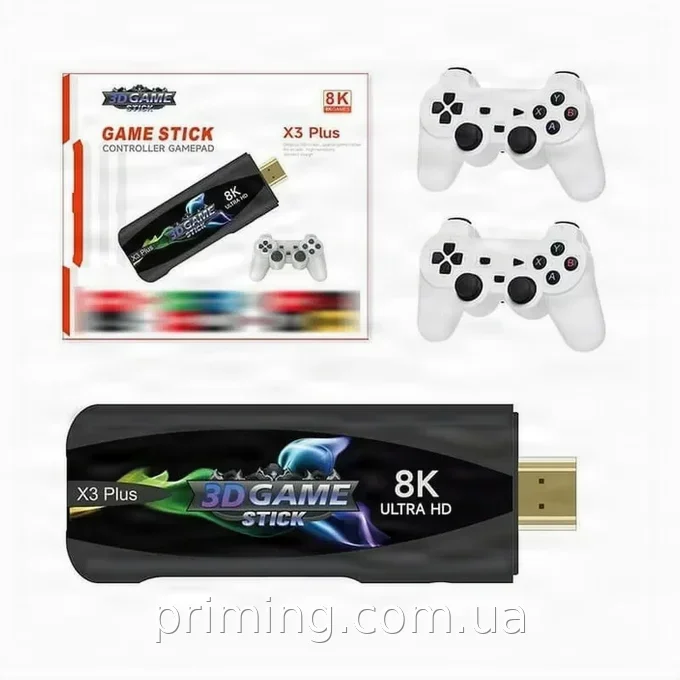 Игровая приставка Game Stick X3 Plus: ретро-консоль с беспроводным джойстиком для телевизора, домашние игры