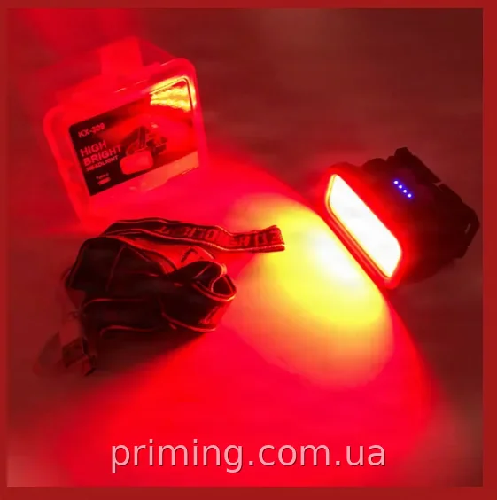 Налобный аккумуляторный фонарь YM-309 COB с белым и красным светом, USB-C зарядка, влагостойкий, 350 лм