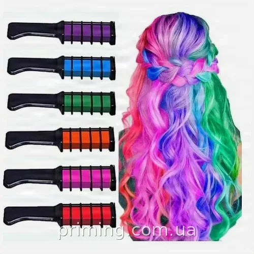 Набор мелков для волос Hair Chalk 10 шт, временные красители для детей и взрослых, разноцветные с расческой