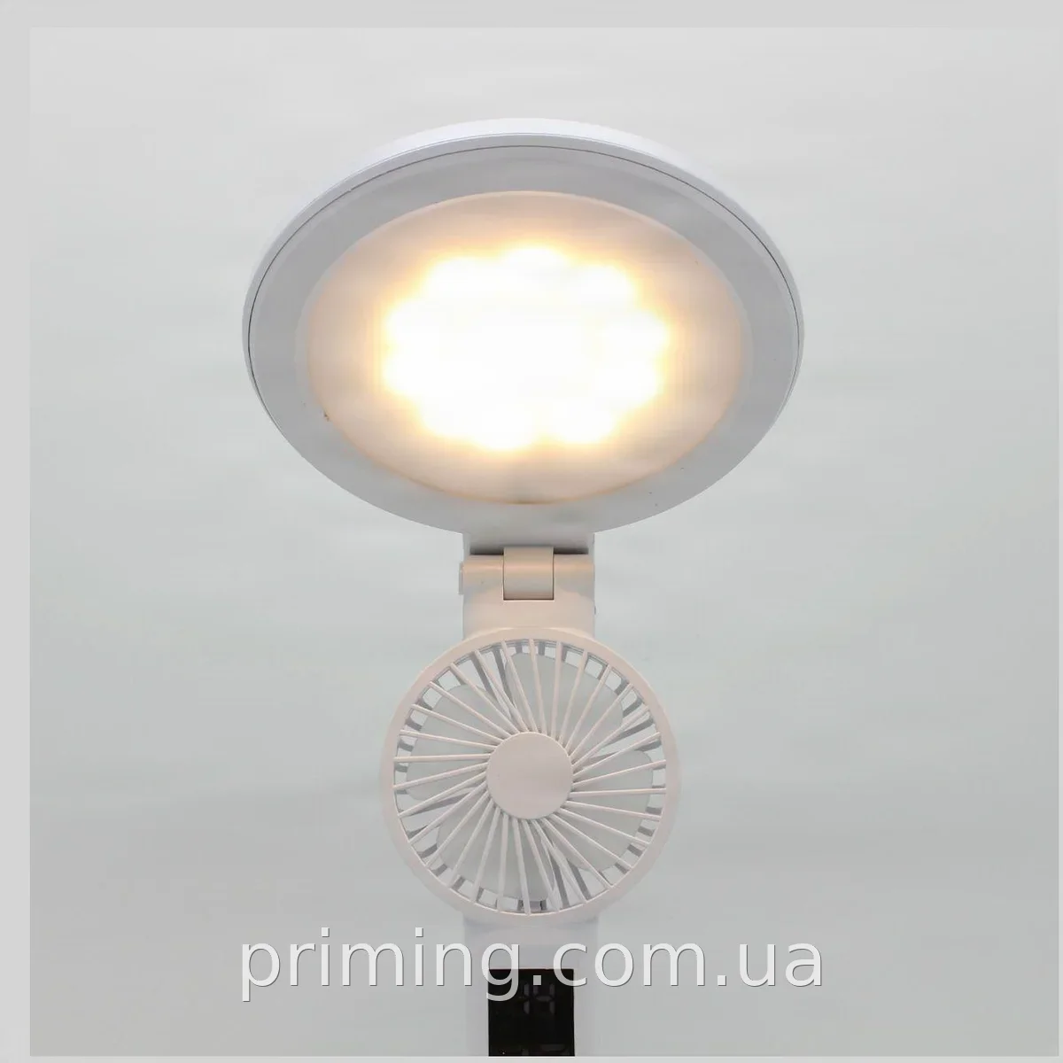 Настільна світлодіодна LED лампа 10 Вт, акумуляторна, USB, з вентилятором і дисплеєм, регулювання яскравості