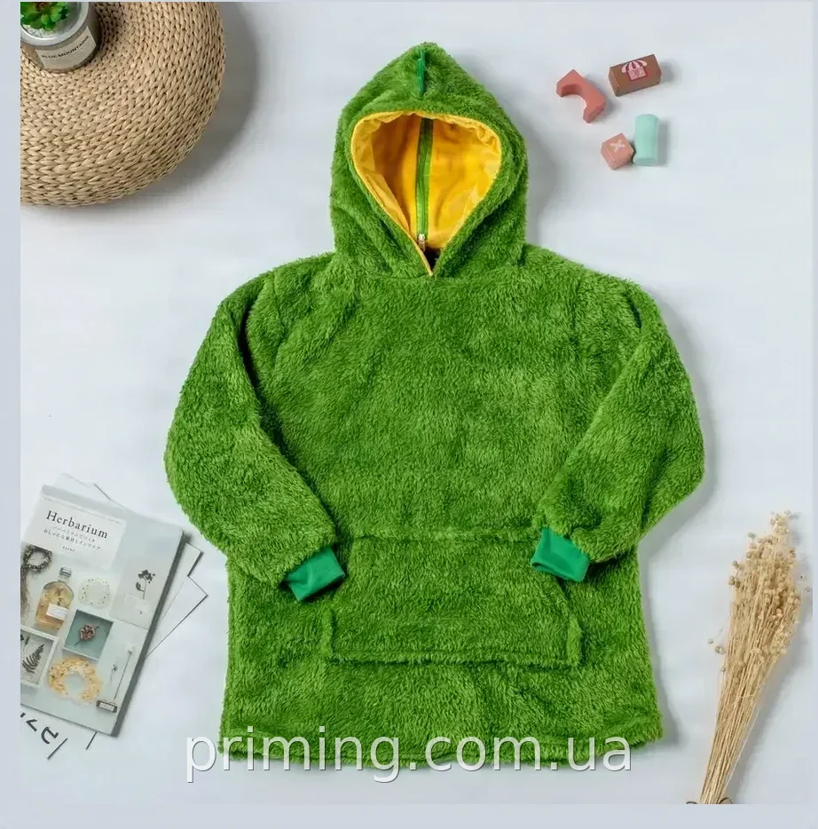 Детское худи-плед Huggle Pets Hoodie 3 в 1, зелена кофта-игрушка-трансформер из полиэстера и хлопка для уюта