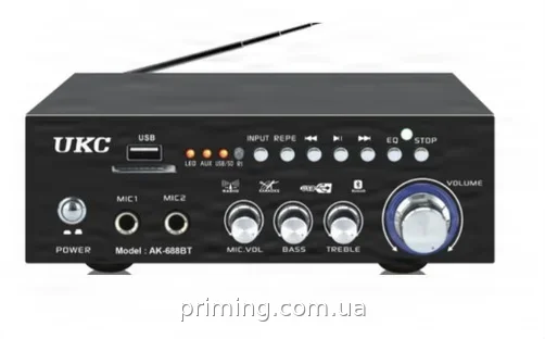 Усилитель звука для колонок стерео с Bluetooth AMP 688 BT SN27, 2 канала, мощность, для домашней акустики