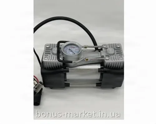 Автомобильный двухпоршневой компрессор 12V в кейсе для накачки шин с манометром и насадками 85 л/мин