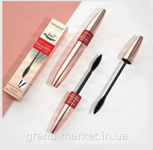 Водостойкая тушь Yanqina 4D Mascara черная 2в1 объем и удлинение, гипоаллергенная, с силиконовой щеточкой