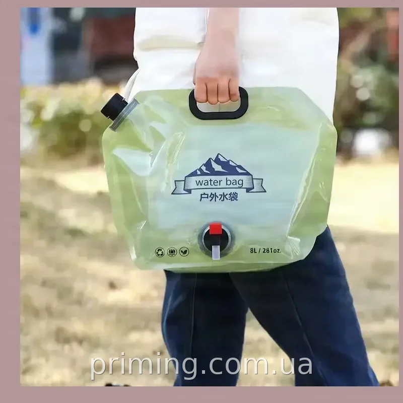 Складная сумка-канистра Water Bag AND-1 на 8 л с краном, портативная емкость для переноски воды в поход