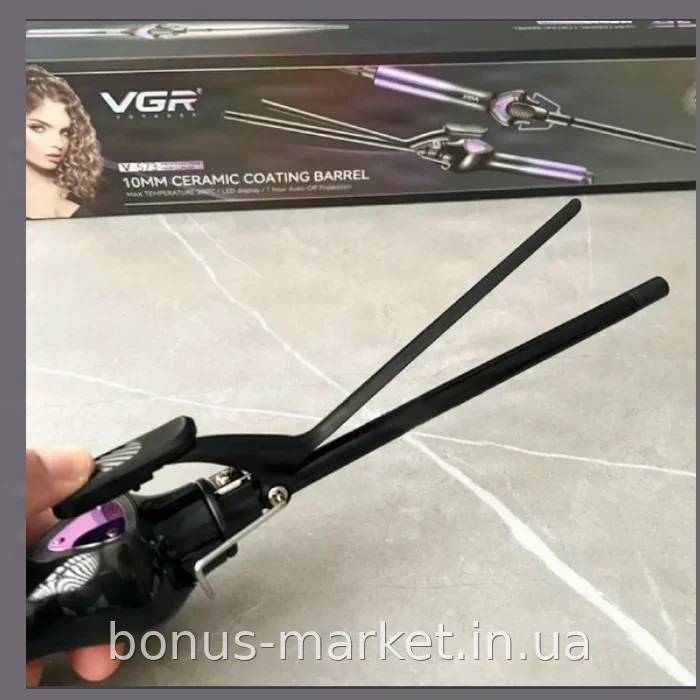 Плойка для афро-кудрей VGR V-573 тонкая 10 мм с зажимом, керамическое покрытие, ионизация, дисплей, 200°C
