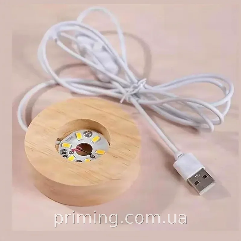 3D хрустальный шар-ночник с LED-подсветкой и оленем на деревянной подставке для уюта и декора подарок