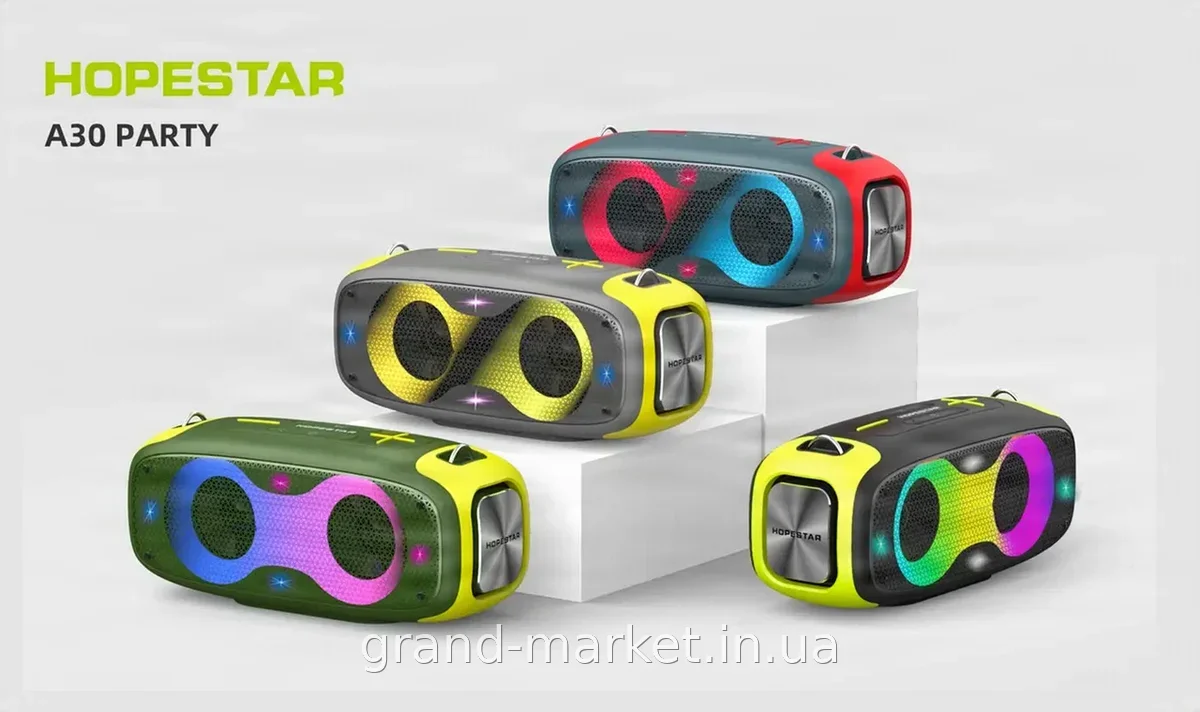 Портативна Bluetooth колонка Hopestar A30 Party 70W з LED-підсвіткою та ременем, стереозвук для вулиці та дому