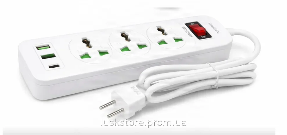 Сетевой фильтр-удлинитель AND WL-5 на 3 розетки с защитой от помех, белый корпус для дома и офиса, компактный