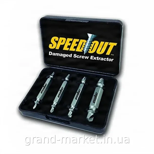 Набор Speed Out для выкручивания поврежденных саморезов и шурупов, 4 двусторонние биты 50 мм из стали