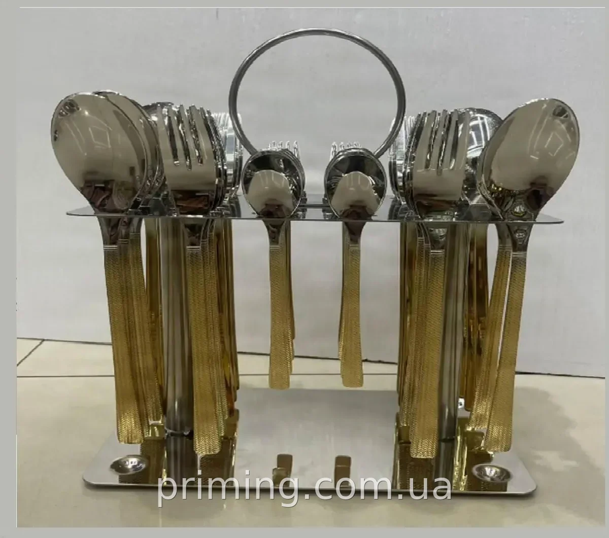 Набір столових приборів CUTLERY CD-01 на 12 персон з нержавіючої сталі 37 предметів у підставці, глянцевий