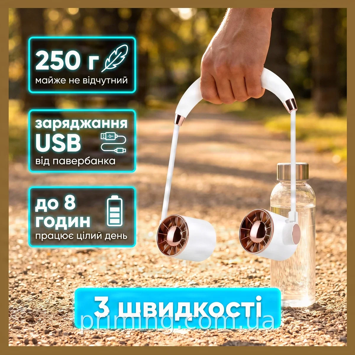 Акумуляторний портативний вентилятор на шию Fan AND LY-949, 3 швидкості, безшумний, USB, універсальний для дому