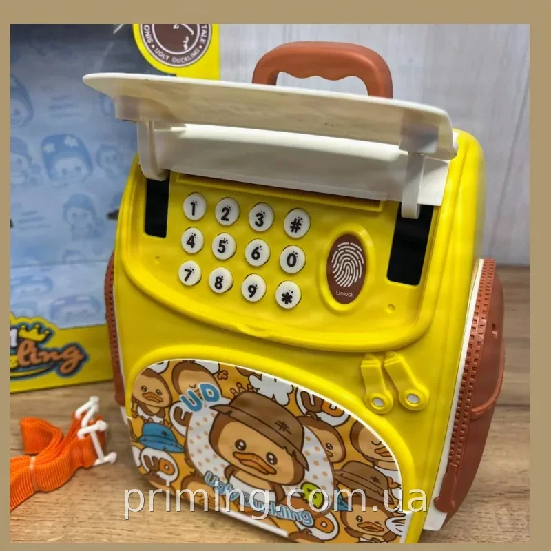 Электронная копилка-сейф School Bag для детей с кодовым замком и сканером отпечатка пальца, жёлтая