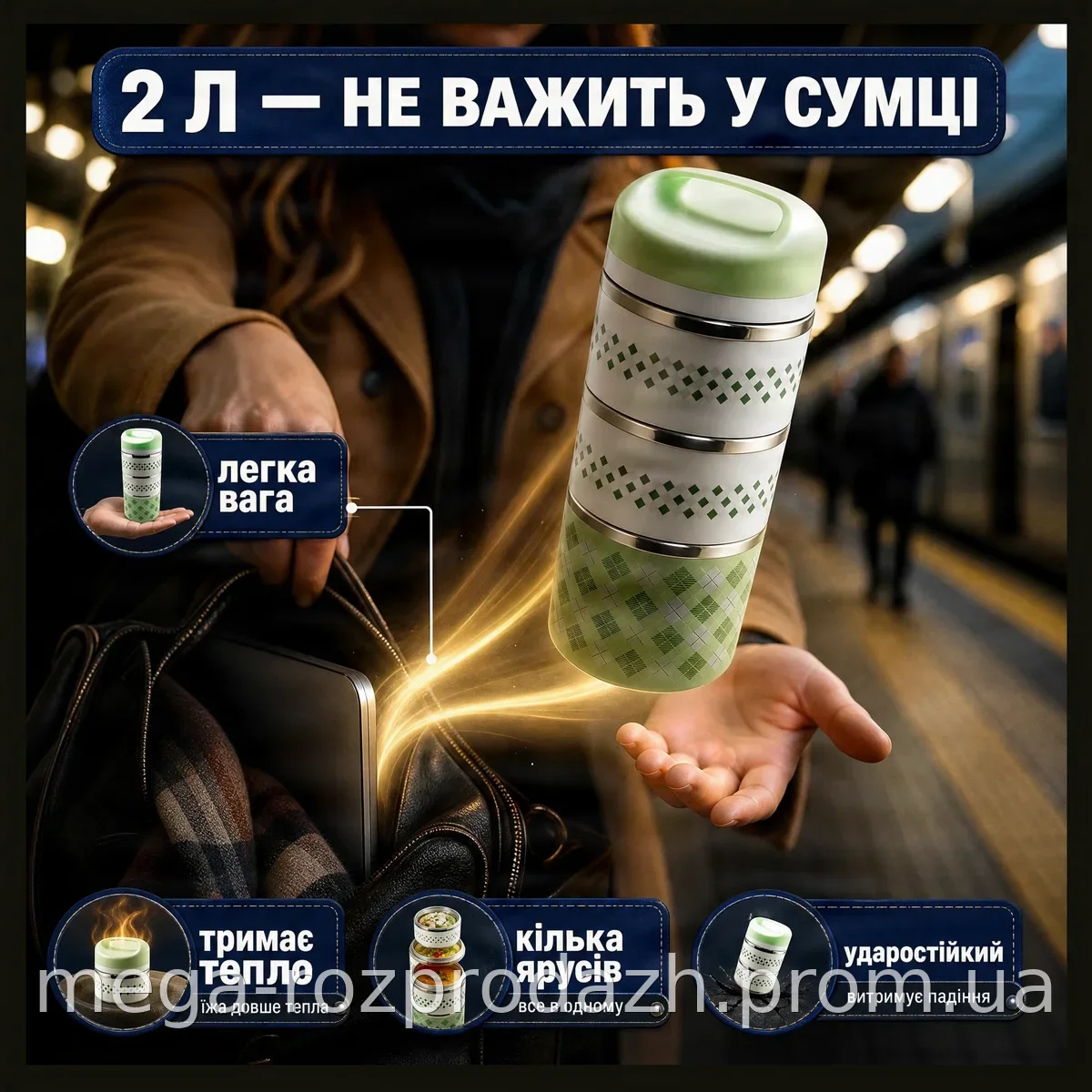 Ланч-бокс UNIQUE UN-1522, 2 л, пластиковый герметичный контейнер для еды - идеальный для школы, офиса и пикника