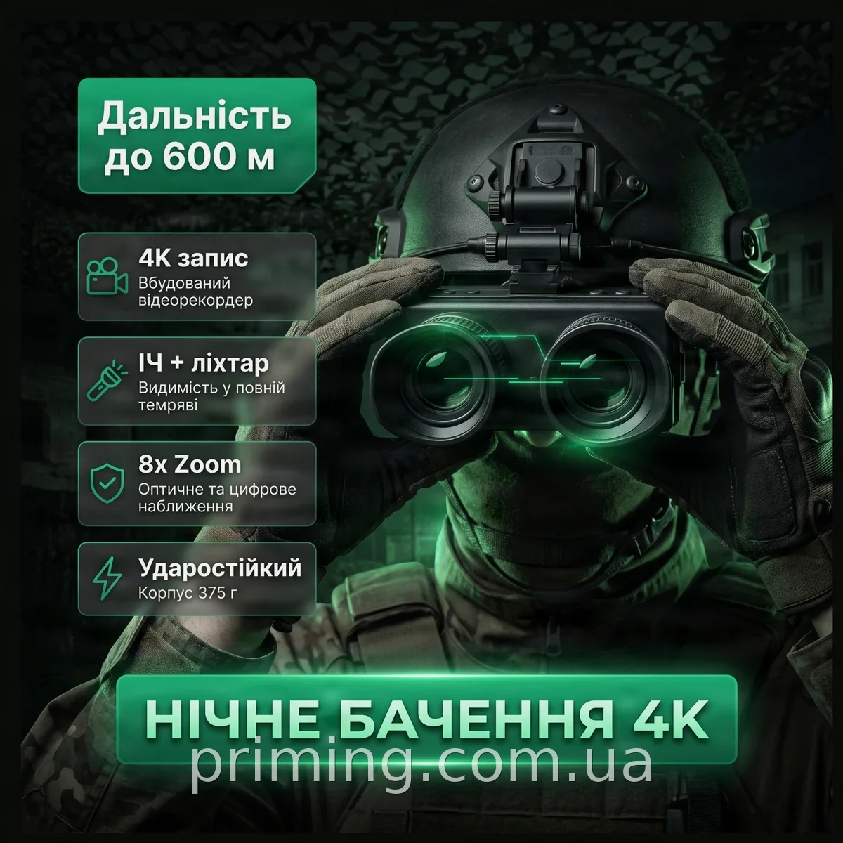 Бинокль ночного видения Nectronix Z9157 цифровой с фото и видео 4K, 8x, ИК-подсветка до 600 м на шлем