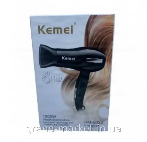 Фен для волос KEMEI KM6822 белый 1200 Вт профессиональный с диффузором и концентратором для укладки