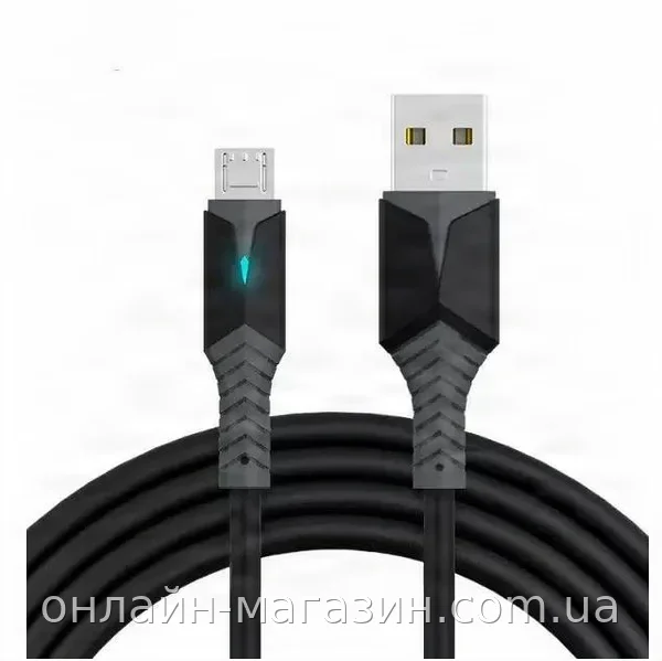 USB-кабель microUSB 1 м с LED-подсветкой Konfulon DC37, провод-переходник для телефона, медь, черный