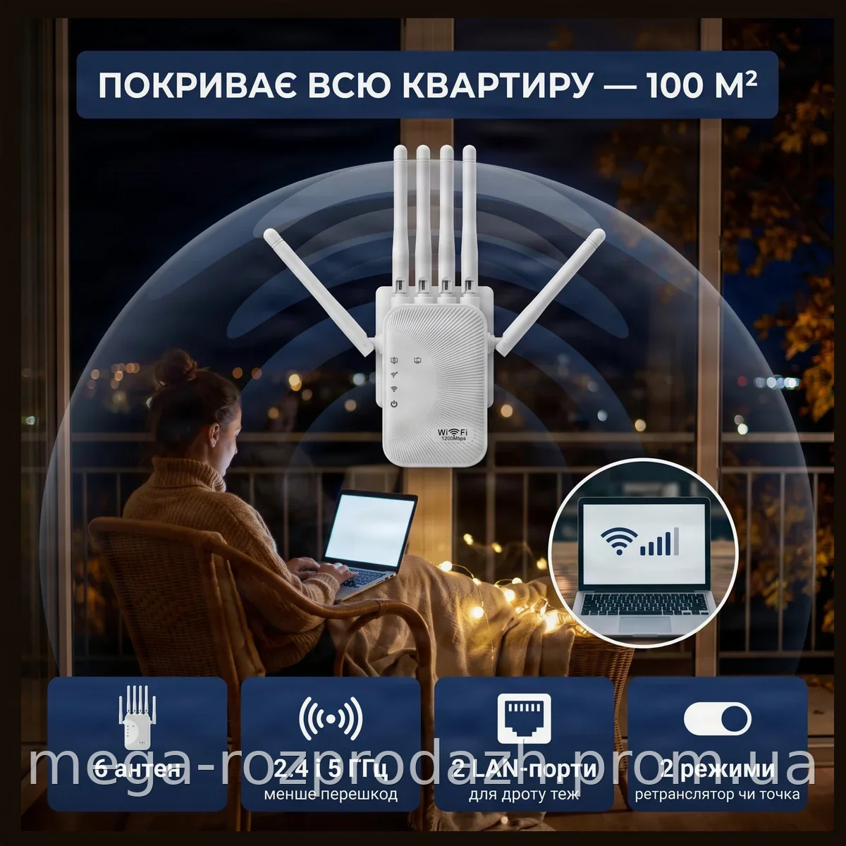 Wi-Fi репитер 300 Мбит/с с 4 антеннами, двухдиапазонный 2.4/5 ГГц, усилитель сигнала для дома и офиса, 100 м²