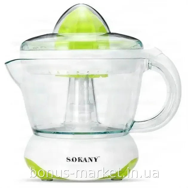 Електрична соковижималка для цитрусових Sokany JF-601D, 700 мл, прес з конусом і ручкою, 40 Вт, біла