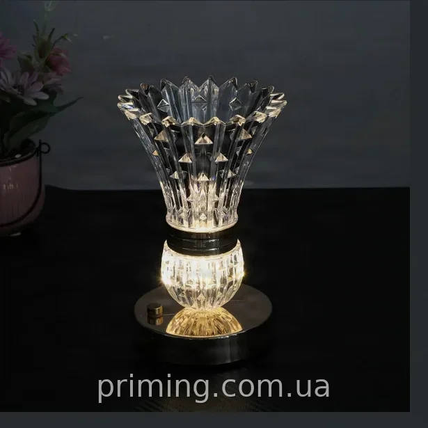 Акриловая LED-лампа ваза с цветами, хрустальный светильник от USB декоративный для интерьера 18x11x10 см