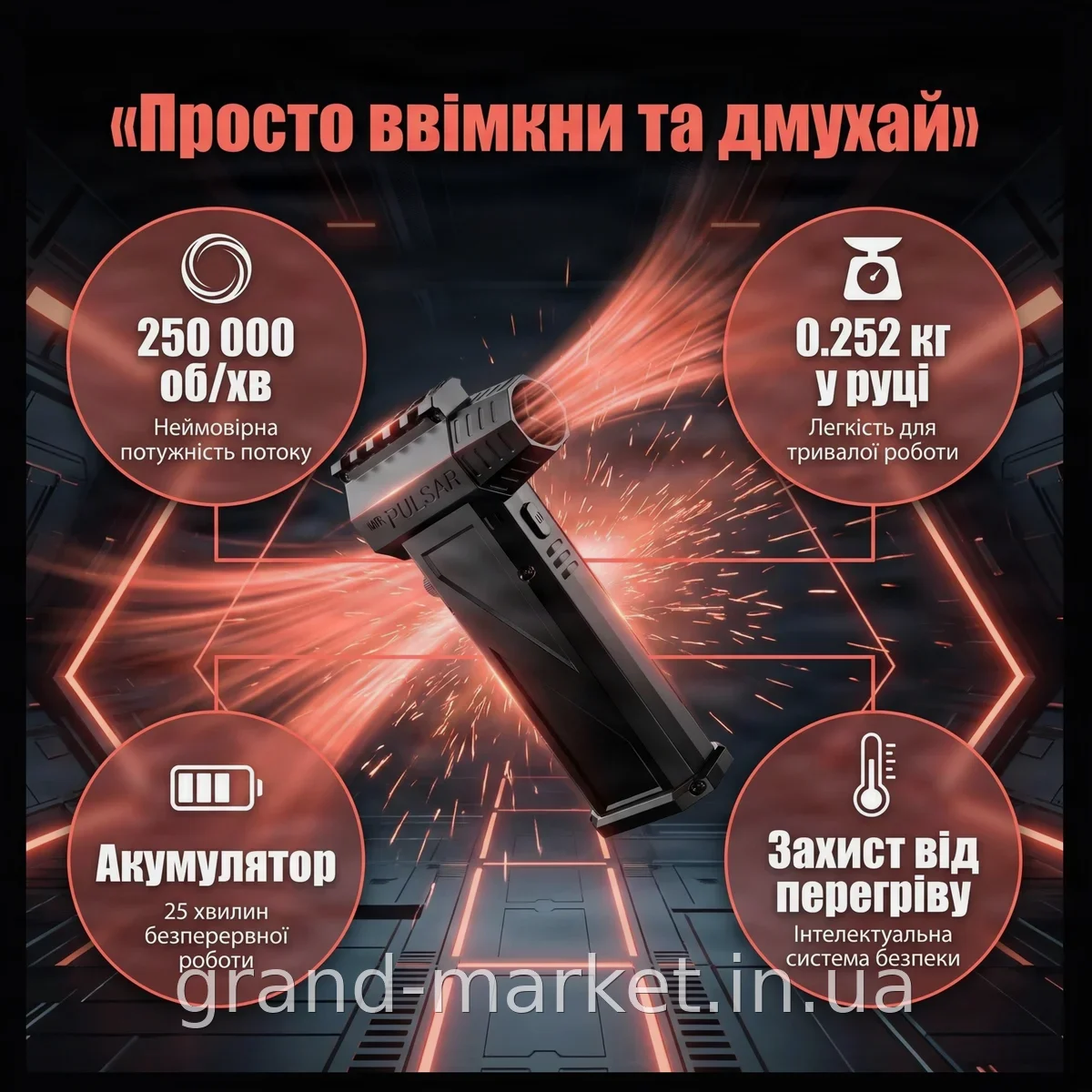 Потужний акумуляторний портативний турбовентилятор X3 безлопатевий 130 000 об/хв для очищення авто та техніки