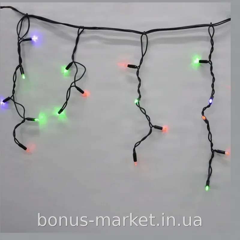 Уличная гирлянда-бахрома Icecle-Lights 120 LED, разноцветная, 5 м, черный провод, IP44 - для праздничного декора