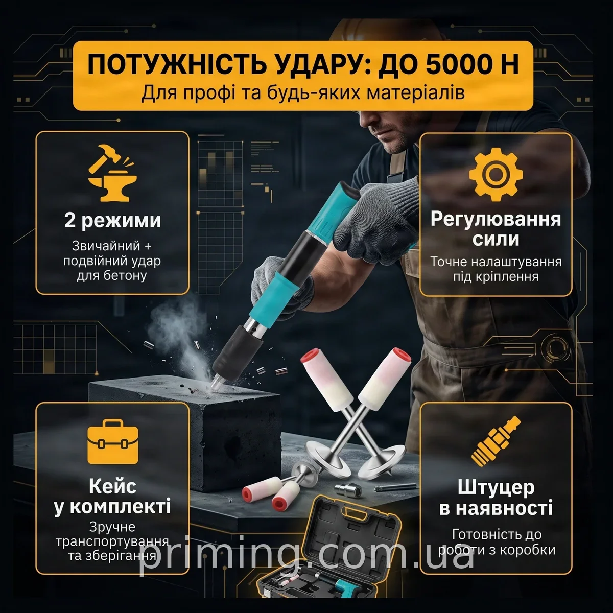 Ручной пороховой гвоздезабивной пистолет для монтажа гвоздей и дюбелей, профессиональный строительный, в кейсе