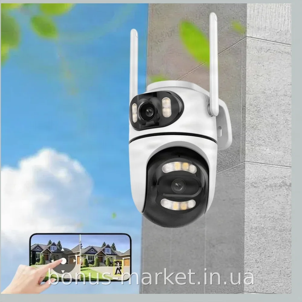 Уличная Wi-Fi камера видеонаблюдения Q2 8 Мп поворотная с двумя объективами и ИК-подсветкой для дома и улицы