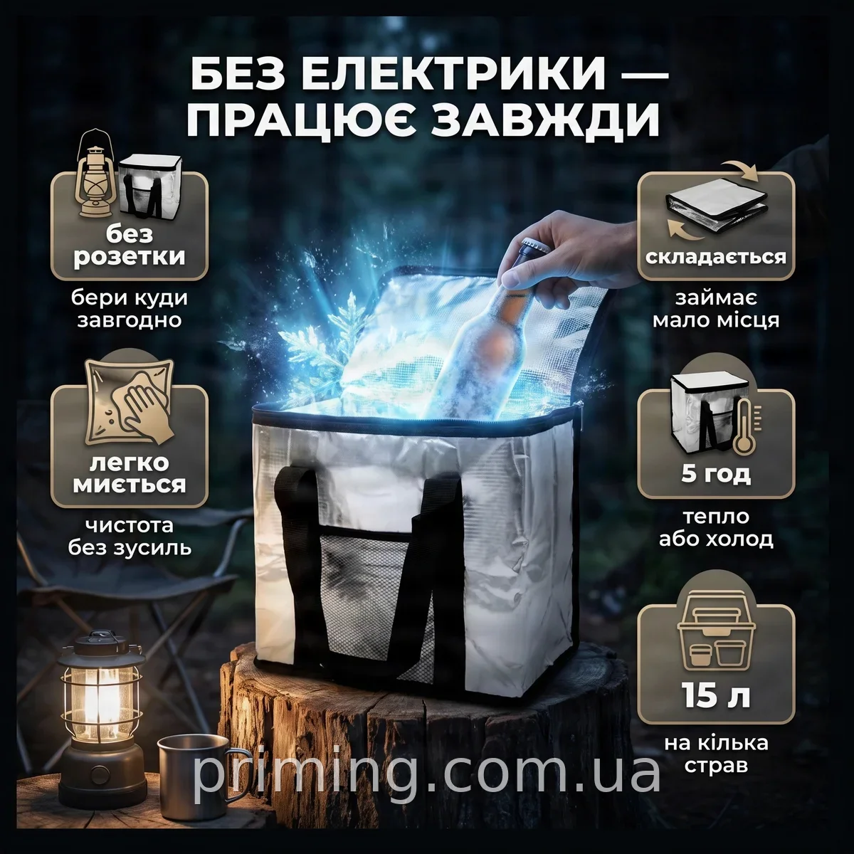 Термосумка для продуктов 15 л, сумка-холодильник для пикника и дороги, держит холод и тепло до 5 часов