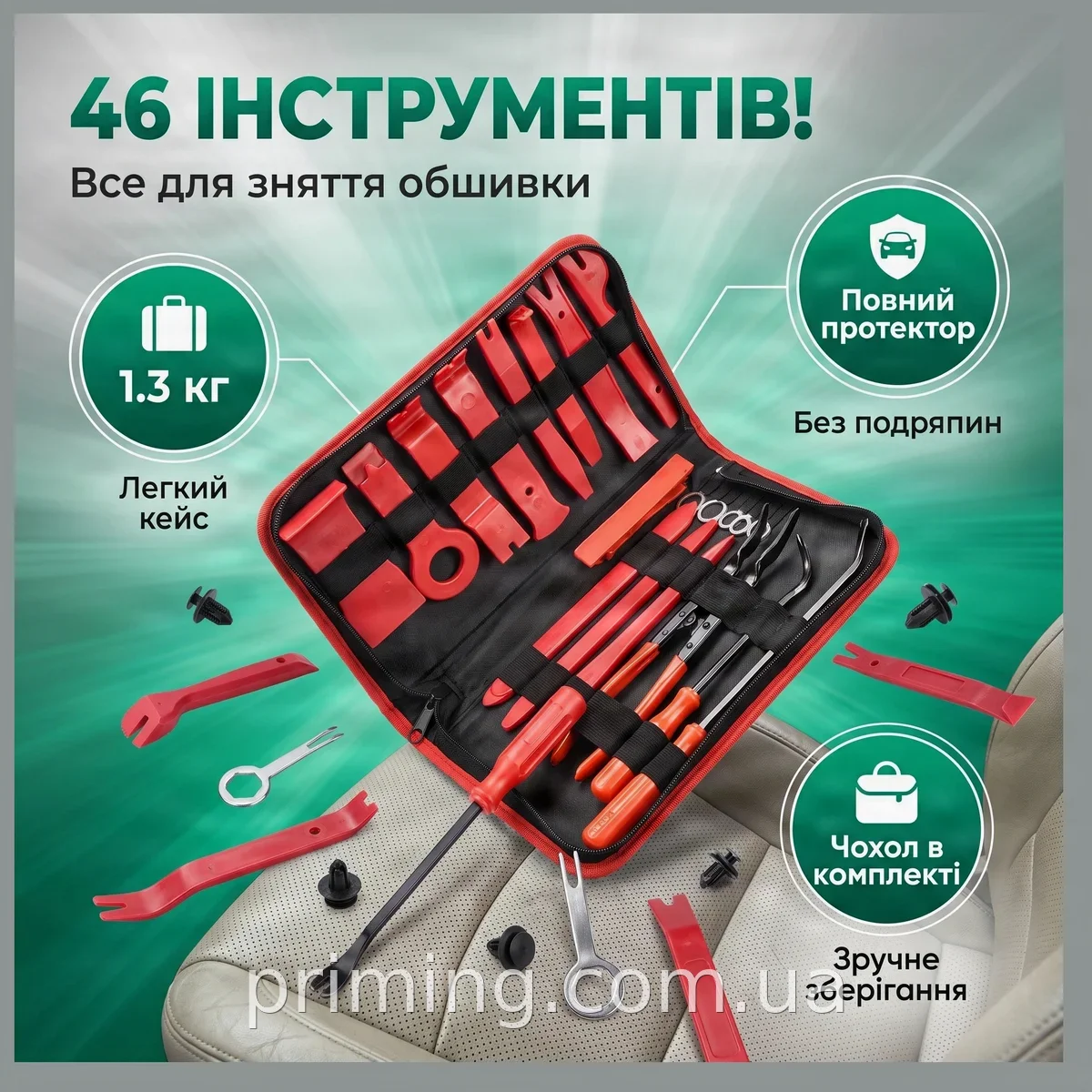 Набор инструментов для разбора салона авто 46 в 1, прочный кейс для снятия обшивки и пластика AND-76-10-46PCS