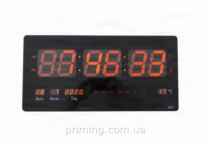 Электронные настенные LED часы CW-4622 с красной подсветкой и календарем, модель JH 4622-4, черный корпус