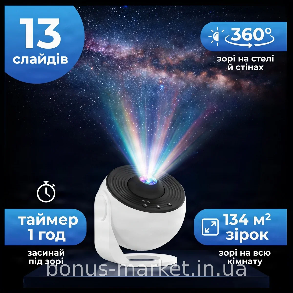 Ночник-проектор звездного неба Галактика, светодиодный светильник-планетарий с пультом ДУ 10 Вт и 13 слайдами